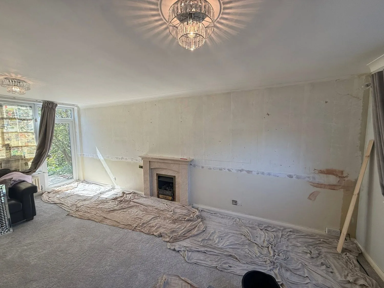 Living room panelling before & after before