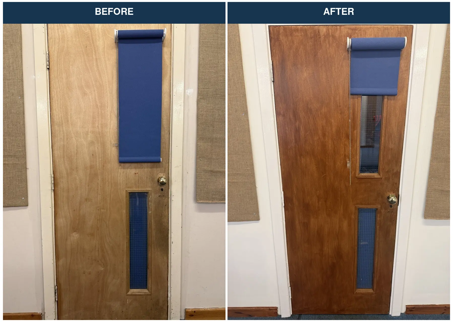 Darnhall classroom door before and after