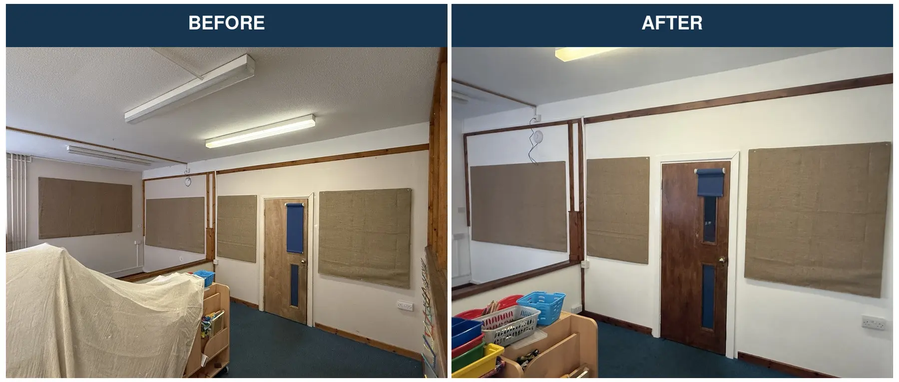 Darnhall teaching wall before and after