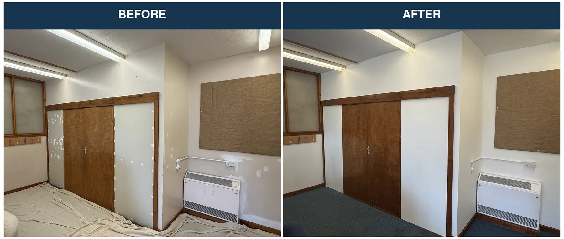 Darnhall classroom wall before and after