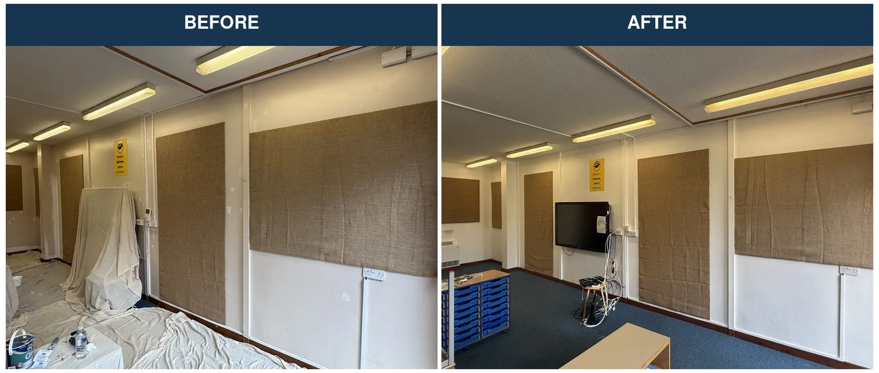 Darnhall Nursery and Primary School classroom before and after decorating