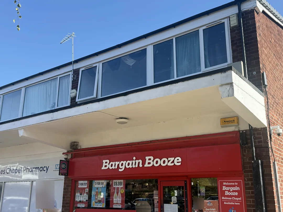 Shopfront canopy corner after redecoration.