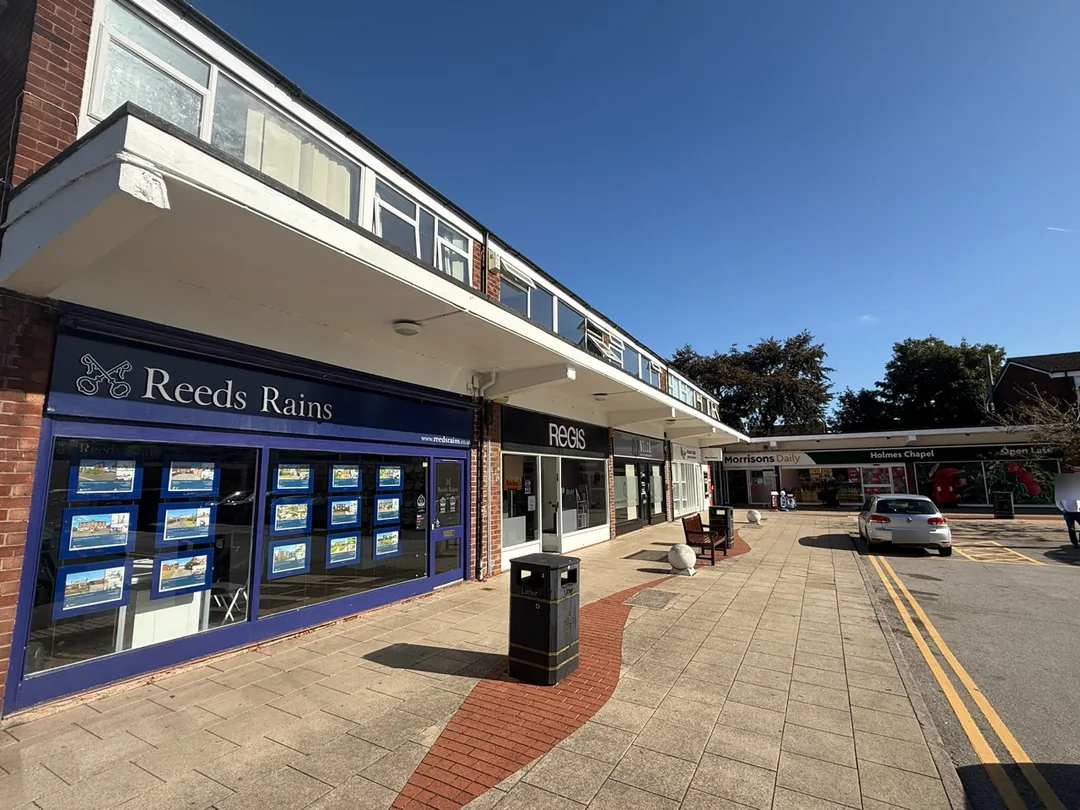 Another view of the finished canopy and shopfront run at Holmes Chapel Shopping Precinct.