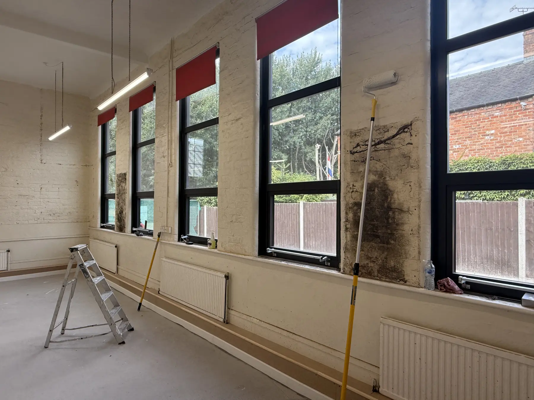 Classroom two window wall during preparation