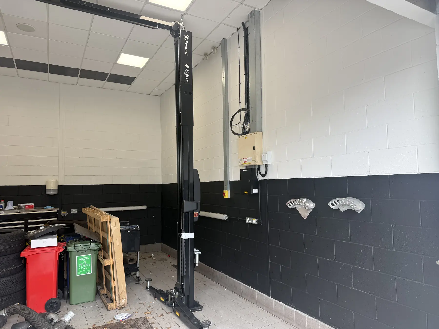 Completed workshop wall and equipment in bay one