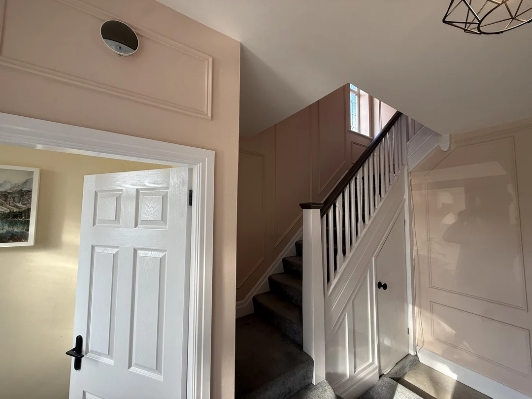 Finished beading around the entrance doorways and alongside the staircase.