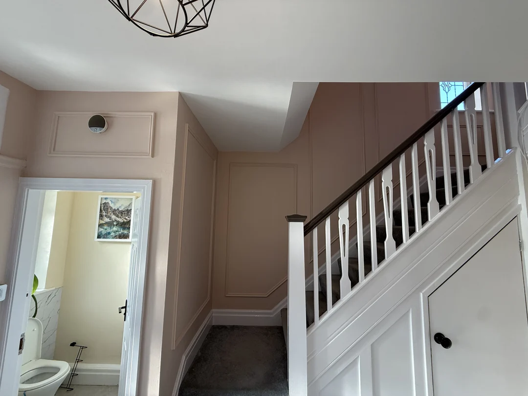 The completed beaded walls around the entrance and staircase.