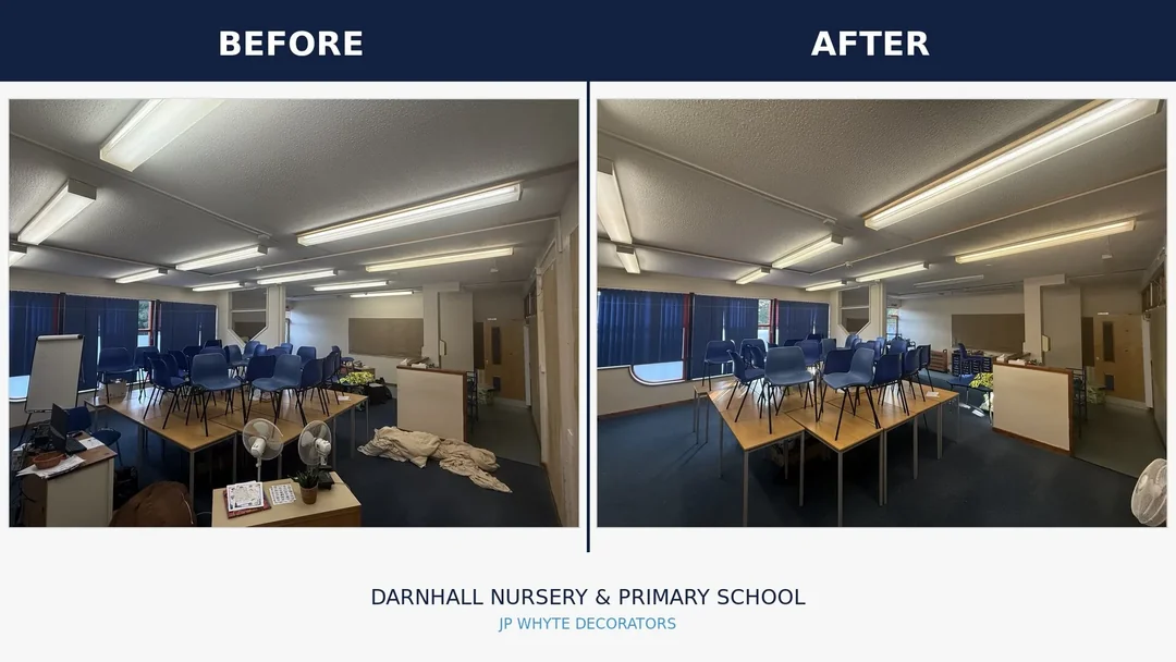 The completed room compared with the original preparation stage.