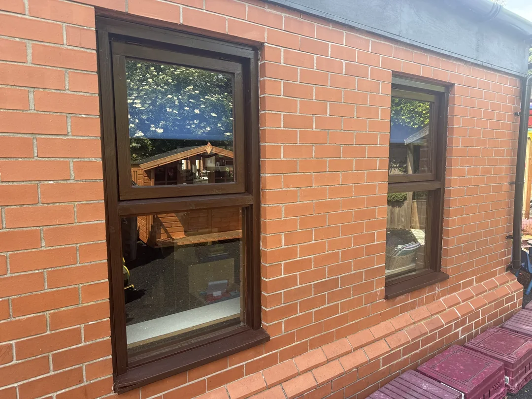 Finished timber frames along a further school elevation.